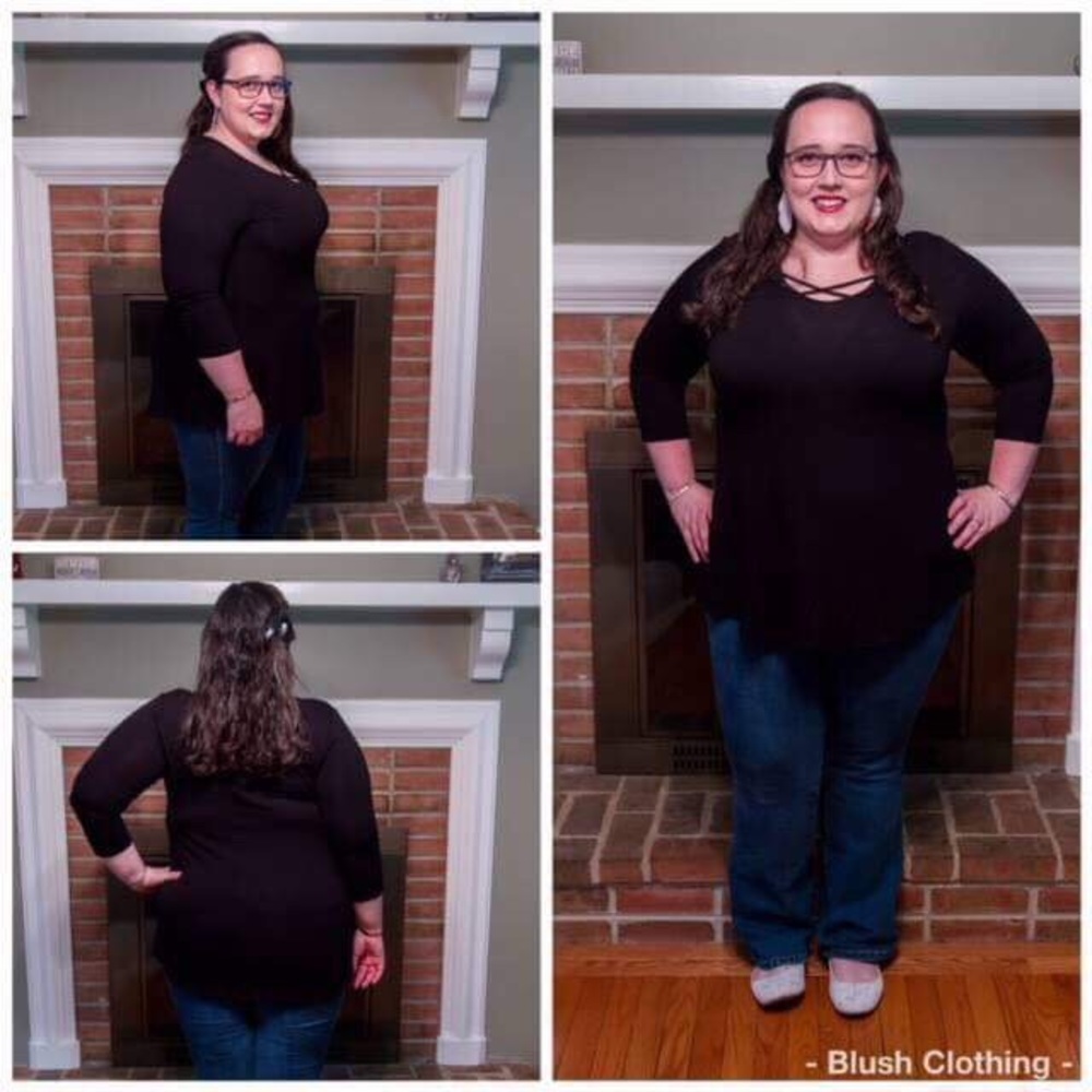 BNWOT Cross Front Strap Top with 3/4 sleeves